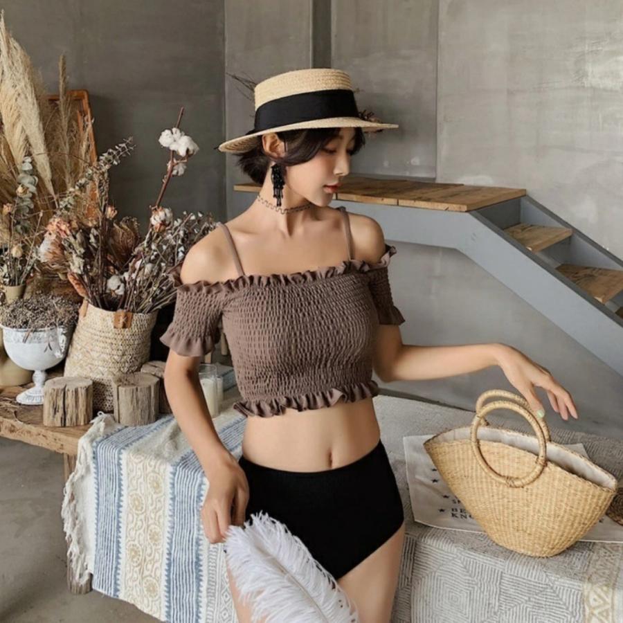 水着 オフショルダー バンドゥ ビキニ レディース 体型カバー ハイ