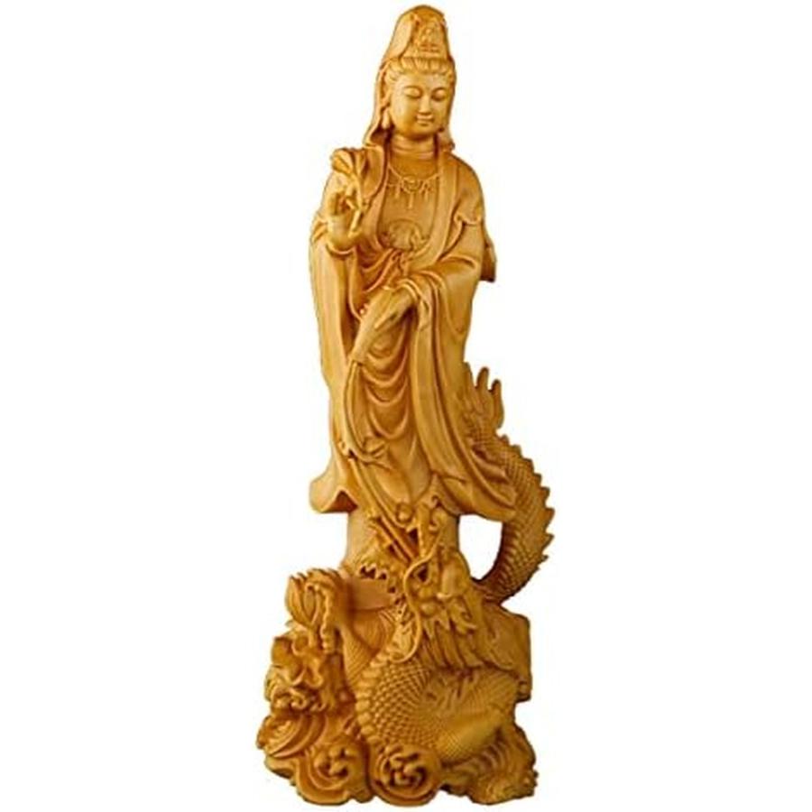 仏像 木彫り 置物 龍上観音 観音像 龍乗観音 龍観音 高級天然ツゲ
