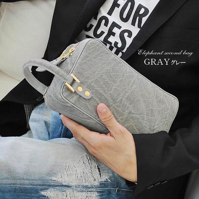 クラッチバッグ ミニセカンドバッグ ポーチ ダブルファスナー 象皮 象