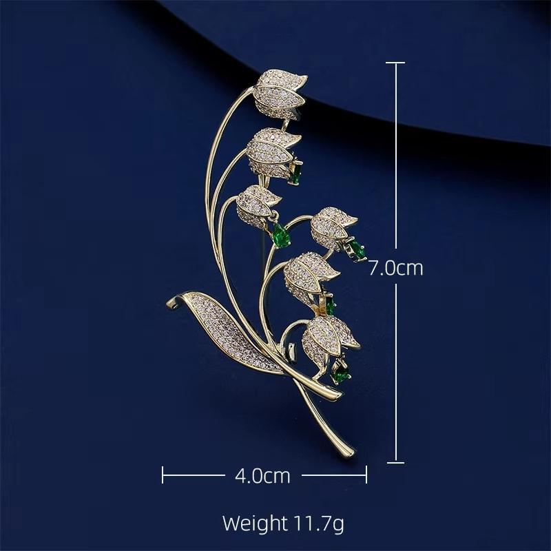 ブローチ ストールピン キラキラ揺れるスズランブローチ グリーン 緑