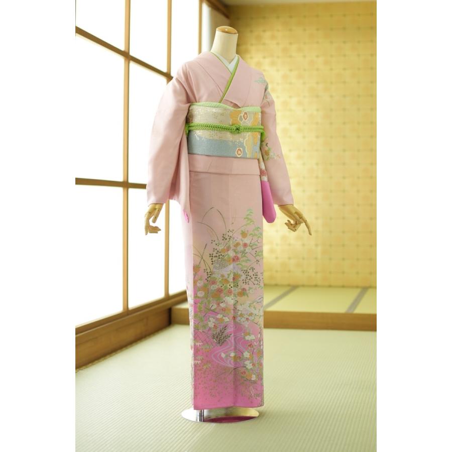 訪問着 レンタル 卒業式 母 着物 ピンクぼかし流水に色紙文《身長