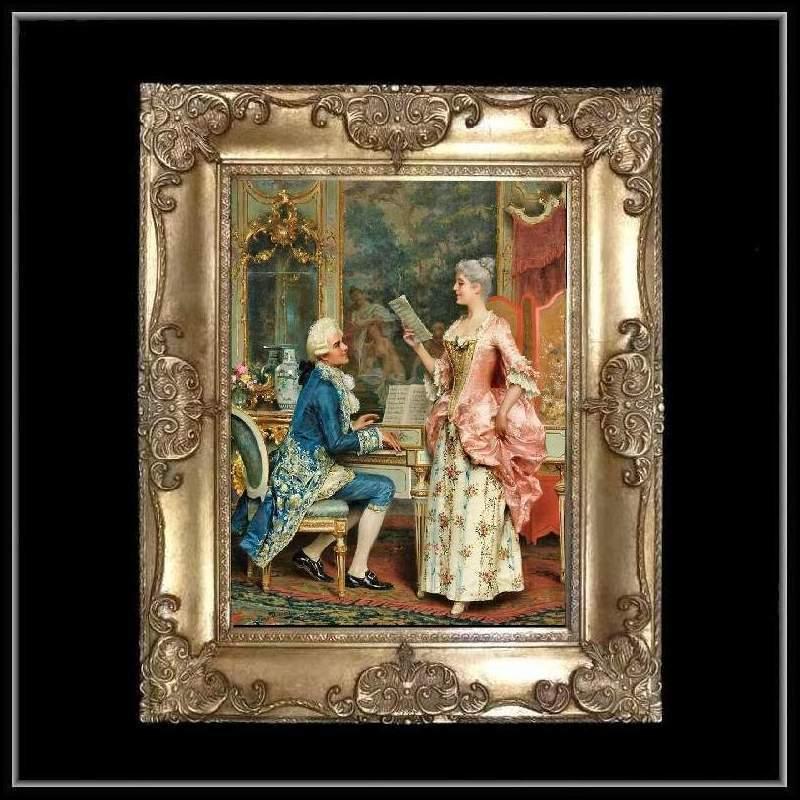 ロココ調ゴールドダブルフレーム 貴族額絵 ファブリック印刷 10S