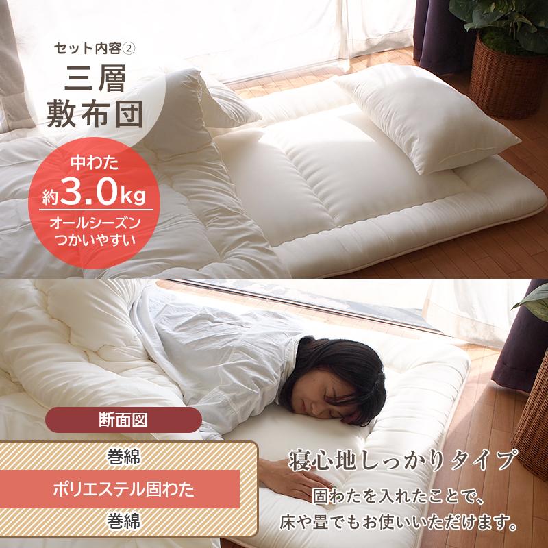 布団セット 日本製 洗える 防ダニ シングル 3点セット テイジンの