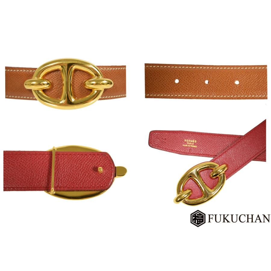 HERMES/エルメス シェーヌ ダンクル ベルト74ゴールド×レッドゴールド