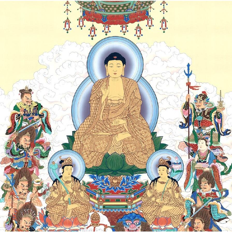 掛け軸 掛軸 十六善神図 大幅仏画 (複製画・新品) 桐箱・タトウ箱入り