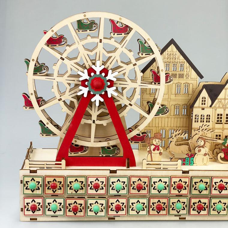 LEDウッドアドベントカレンダー 観覧車 北欧 遊園地 高級 雑貨 置物