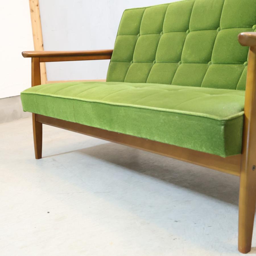 カリモク60 Karimoku モケットグリーン Kチェアー2シーター レトロ