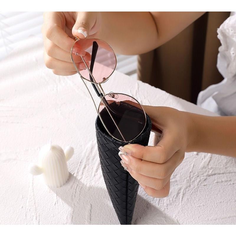 メガネケース 眼鏡ケース メガネ入れ レザー調 編み込み風 バネ口式