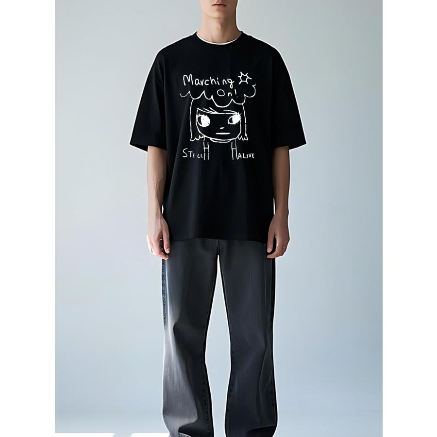 奈良美智 ロック ゴー Tシャツ コットン メンズ 新しい TEE TSHIRT