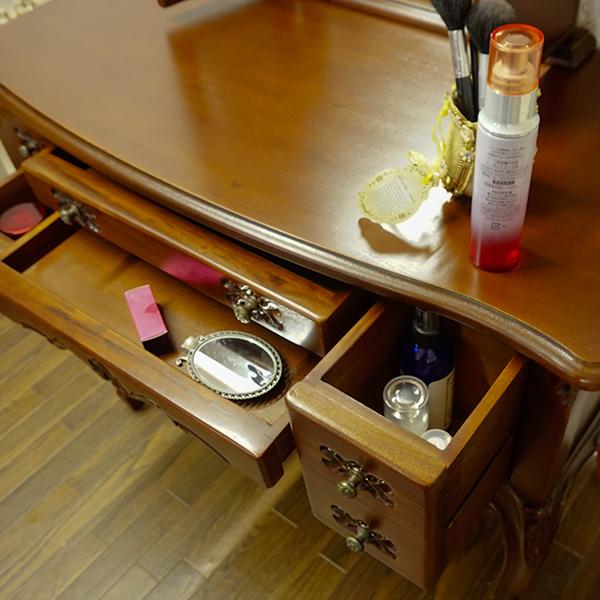 三面鏡セット ドレッサー セット 横幅90cm マホガニー 無垢材使用