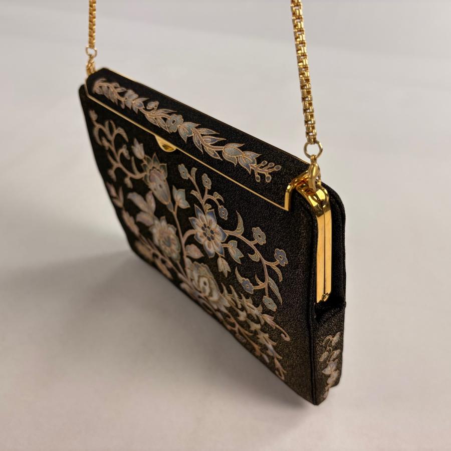 美品 和装バッグ 逸品 OKAJIMA 花唐草 金彩 金茶 正絹 和装小物 中古