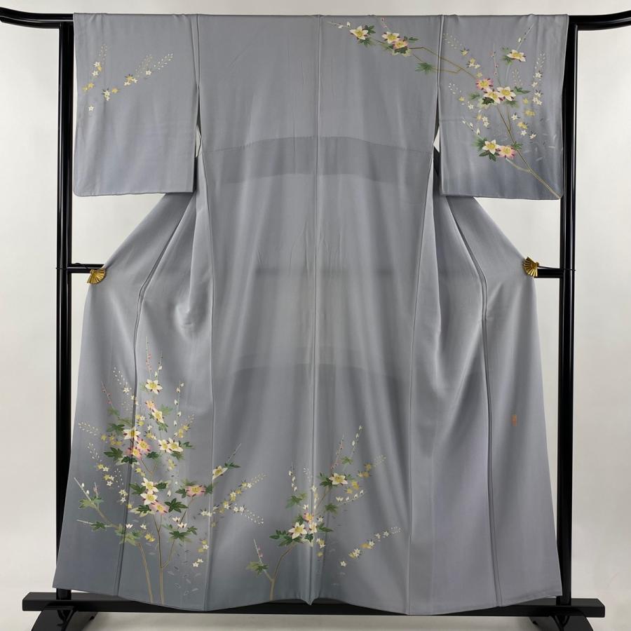 訪問着 身丈156.5cm 裄丈64cm M 袷 藤村建雄 落款あり 枝花 ぼかし