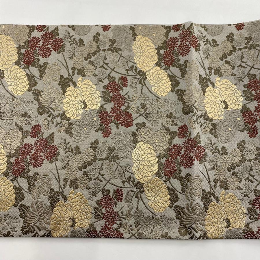 袋帯 美品 秀品 落款あり 明治文様 唐織 青灰色 六通 正絹 中古