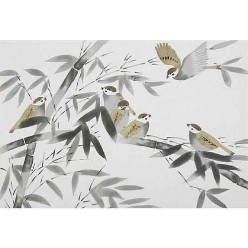 絵画 日本画 竹雀 （岡田稔） 【肉筆】【日本画】【静物・動物画】【6