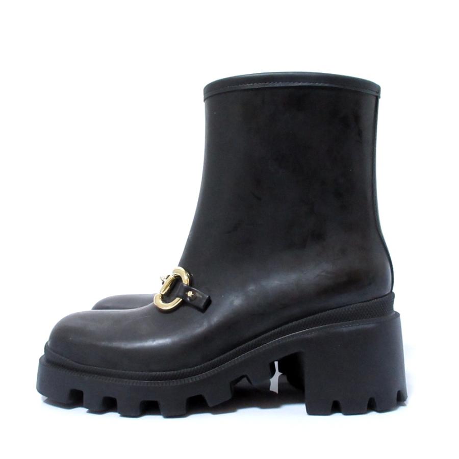 グッチ GUCCI レインブーツ 長靴 ブラック チャンキーヒール サイズ