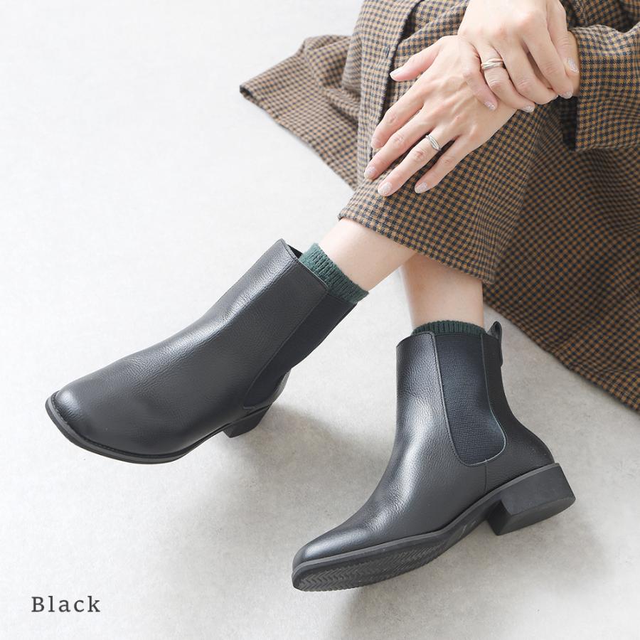 ショートブーツ レディース ぺたんこ ローヒール サイドゴア 本革