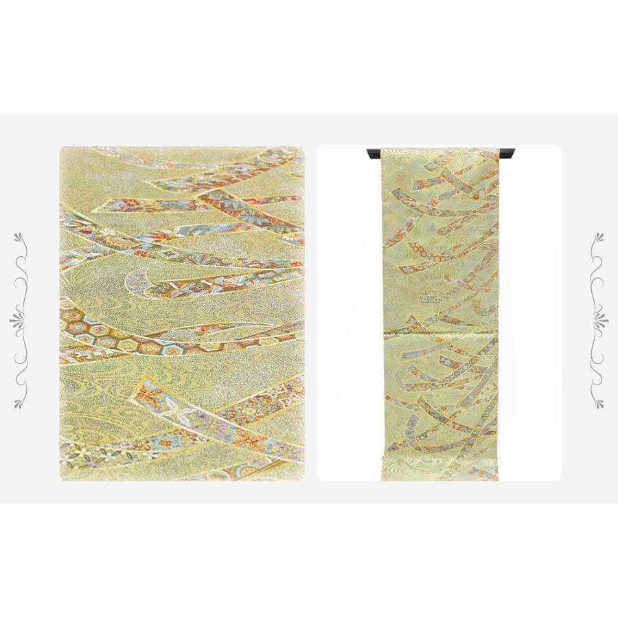 袋帯 正絹 新品 西陣 あさぎ プラチナ箔 花熨斗月次絵文様 未仕立て 塚