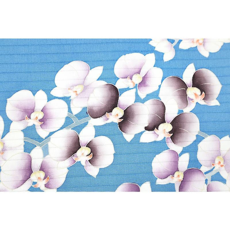 九寸 名古屋帯 夏物 十日町友禅 秀美 夏塩瀬 染帯 胡蝶蘭 正絹 浅葱色