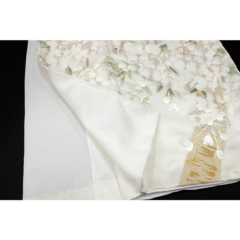 訪問着 手刺繍 総刺繍 正絹 白地 桜 未仕立て 仮絵羽 フォーマル 礼装