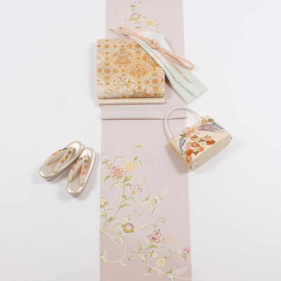 きもの 和 付け下げ 付下げ 着尺 京友禅 正絹 更紗文様 唐花文 桜鼠