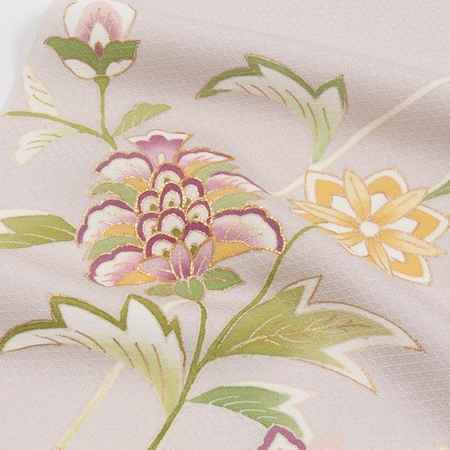 きもの 和 付け下げ 付下げ 着尺 京友禅 正絹 更紗文様 唐花文 桜鼠