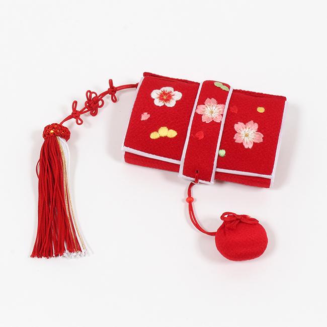 七五三 筥迫 セット はこせこ 正絹 赤 桜 刺繍入り ちりめん 7歳 7歳