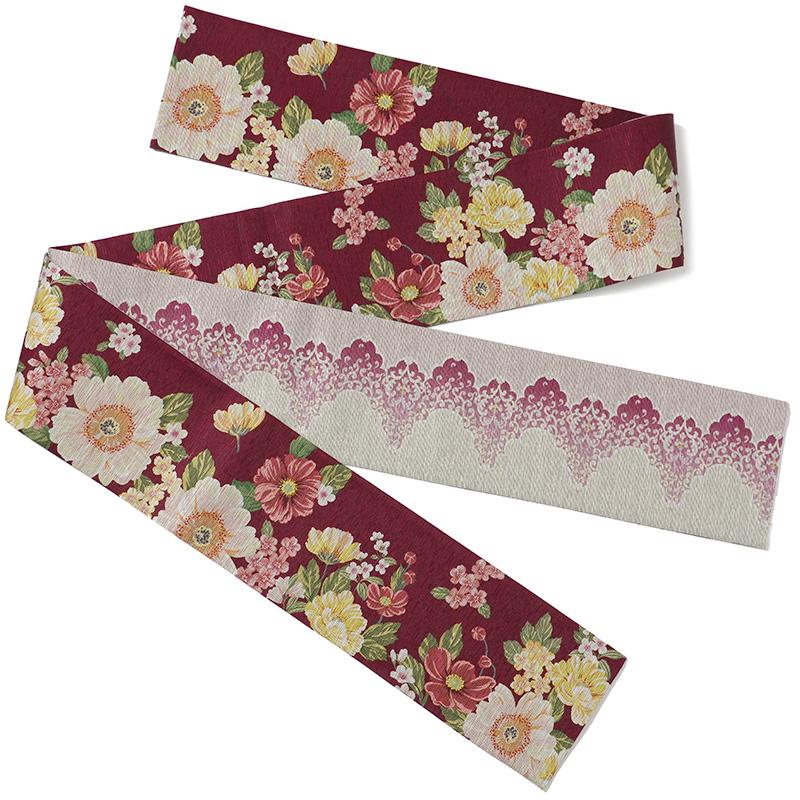 半幅帯 召しませ花 Botanical garden 赤 花 ボタニカル レトロ 日本製