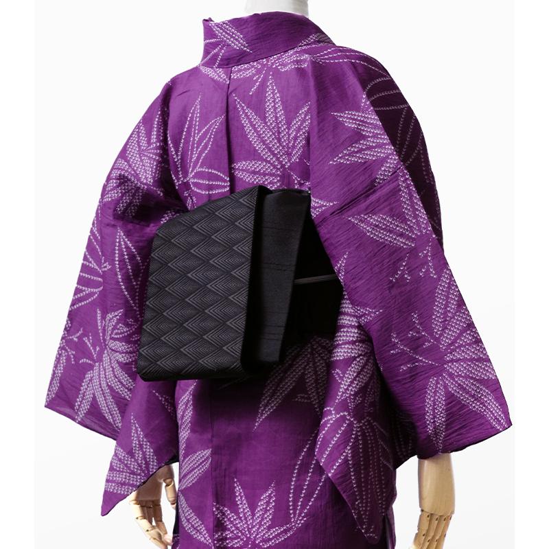 着物 単衣 近江ちぢみ 長板染め 鹿の子絞り風 笹 緑 紫 黒 レディース