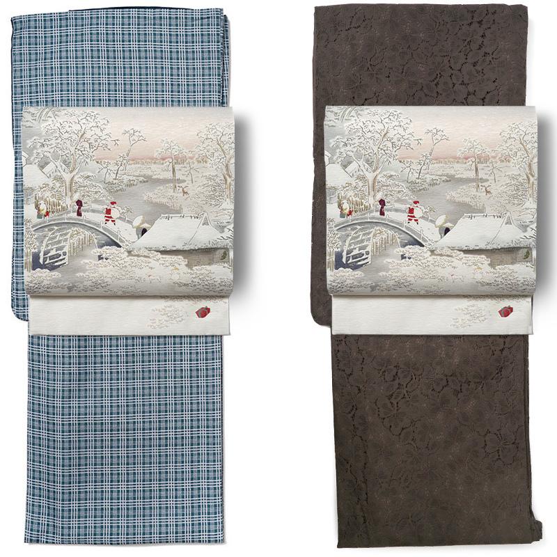 京袋帯 WAKKA 雪中三太九朗 オフ白 グレー ピンク クリーム