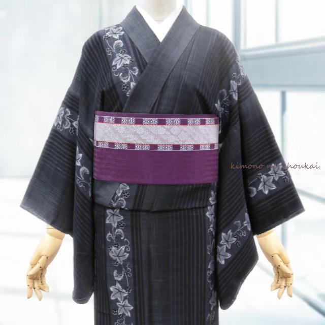 正絹 博多織 半幅帯 四季 日本製 両面 リバーシブル 白 黒 紫 青 紺 小