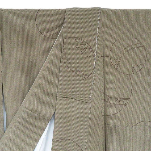 小紋 江戸小紋 着物 未使用 正絹 袷 カジュアル 縦縞模様 毬模様 反端