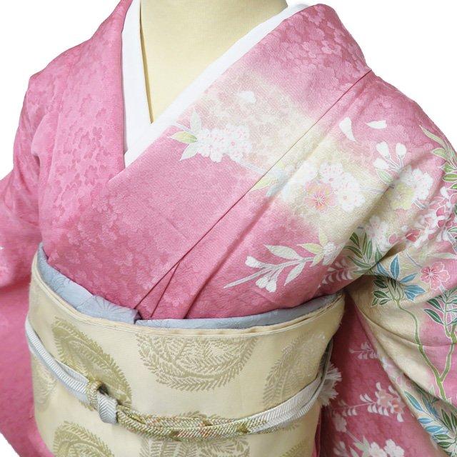 訪問着 着物 未使用 正絹 単衣 フォーマル 花の図 桜散らし 地模様