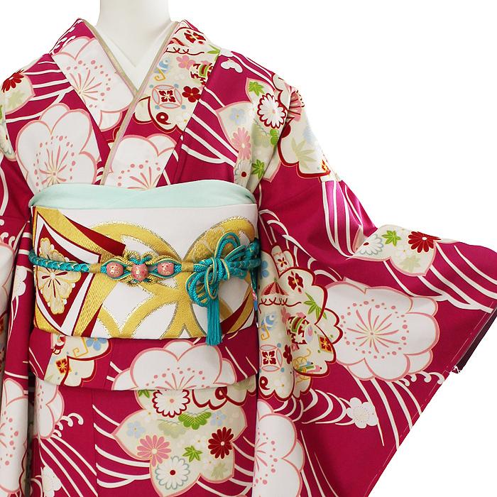 振袖 総柄 小紋柄 洗える着物 成人式 レトロ ピンク : きものやまゆ