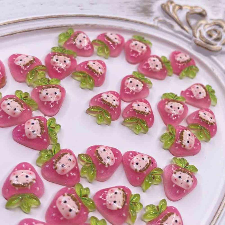 ネイルパーツ いちご 果物 ピンク 12mm 顔 フルーツ 50個 小さめ 3D