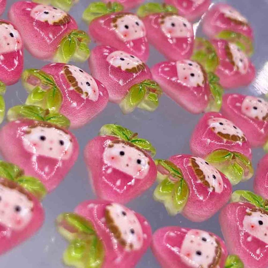 ネイルパーツ いちご 果物 ピンク 12mm 顔 フルーツ 50個 小さめ 3D