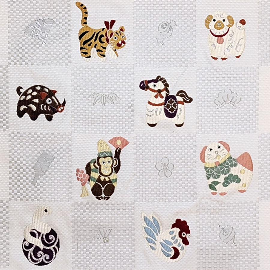 名古屋帯 正絹 白 干支 〜十二支〜 クリーム 京玉響 西陣織 : 名古屋帯