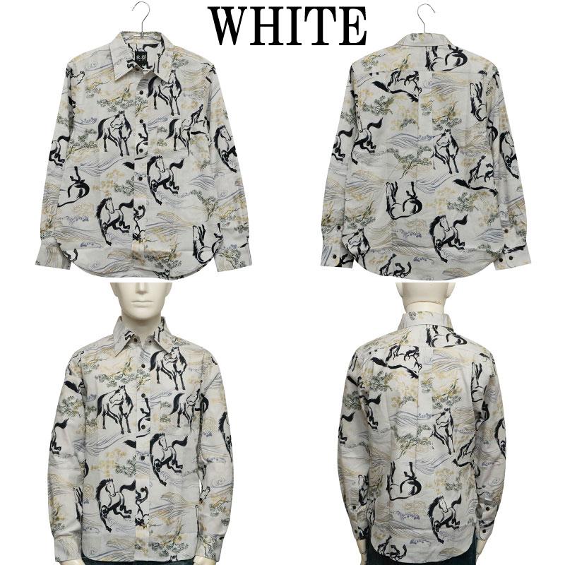 衣櫻 ころもざくら 金彩墨絵馬 柄 サザンクロス生地 和柄 長袖