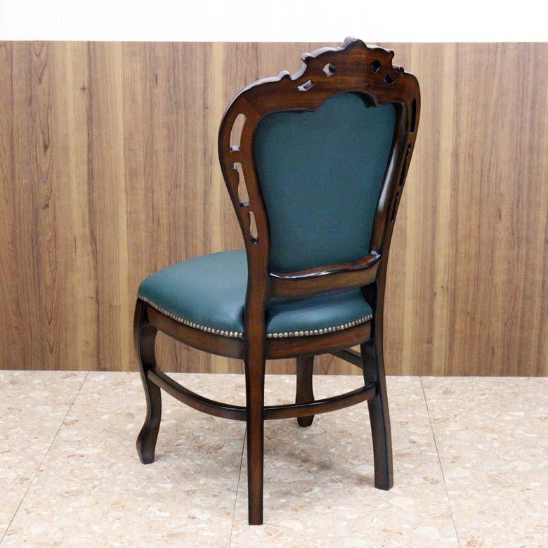 ダイニングチェア 合皮 グリーン マホガニー 猫脚 完成品 レザー 茶