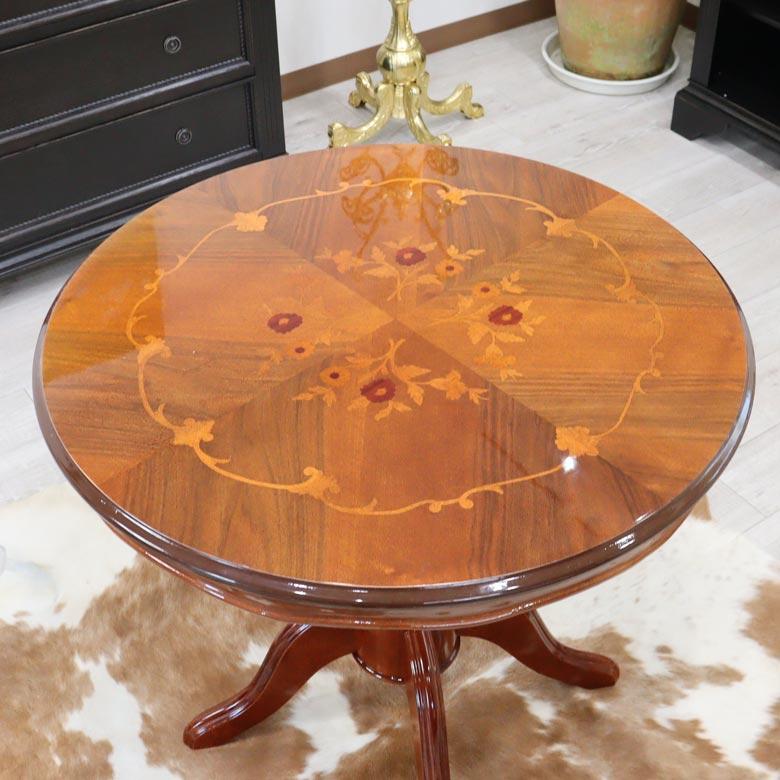 イタリア ダイニングテーブル 80cm幅 象嵌 カフェテーブル 食卓 円形