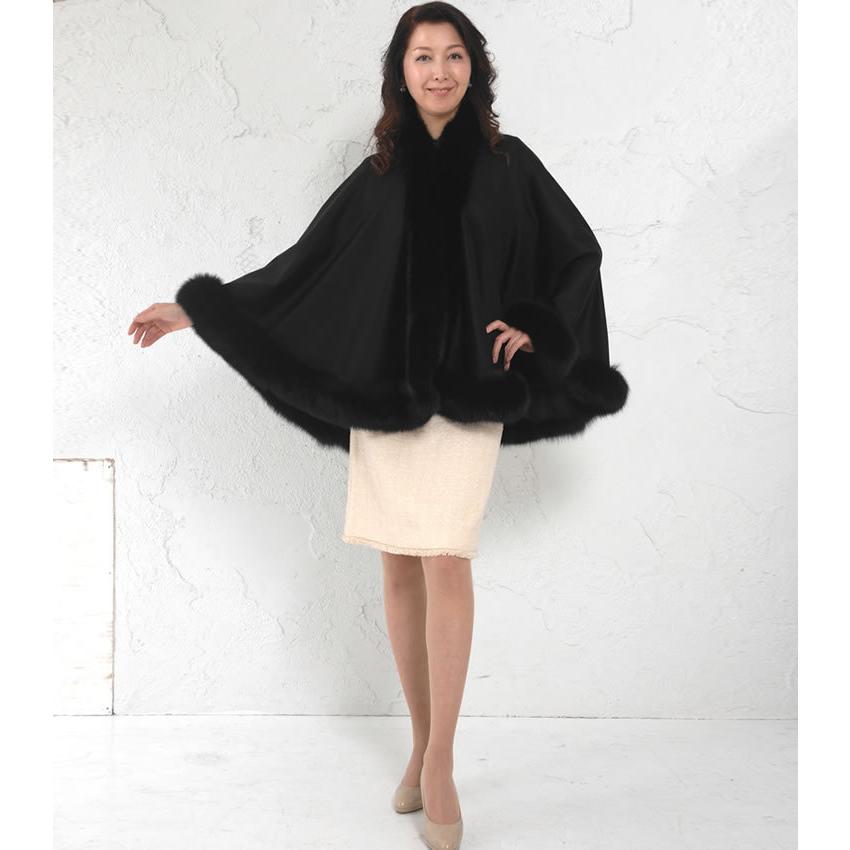 爆買 ポンチョ ケープ 日本製 カシミヤ 100％ SAGA フォックス トリム