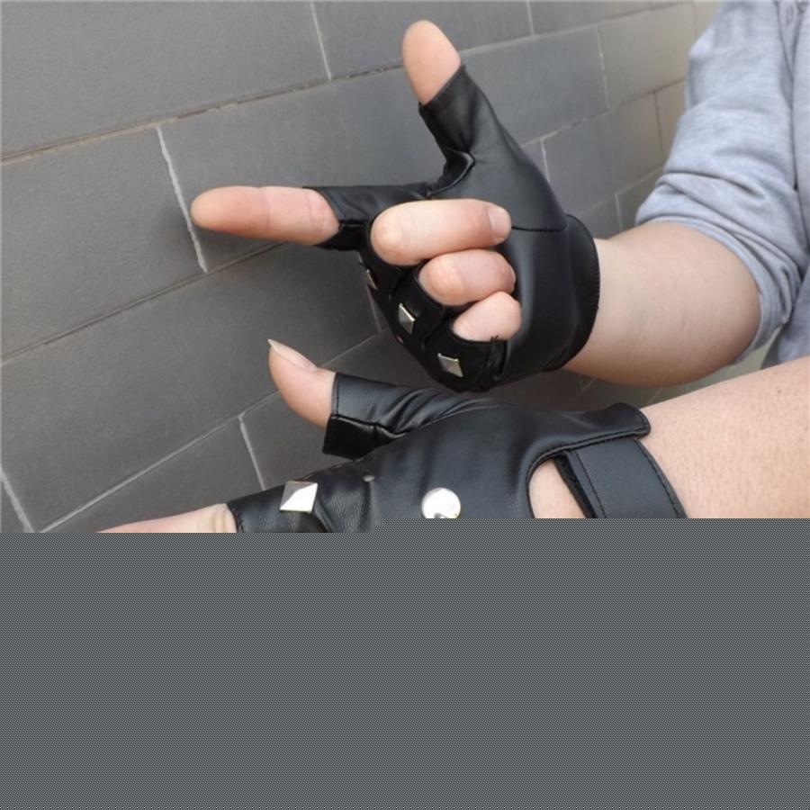 スタッズ付き フィンガーレス グローブ 指なし バイク パンク フェイク