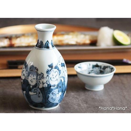 染付 七福神 四角徳利 1合 200ml 有田焼 // 和食器 食器 酒器 とっくり