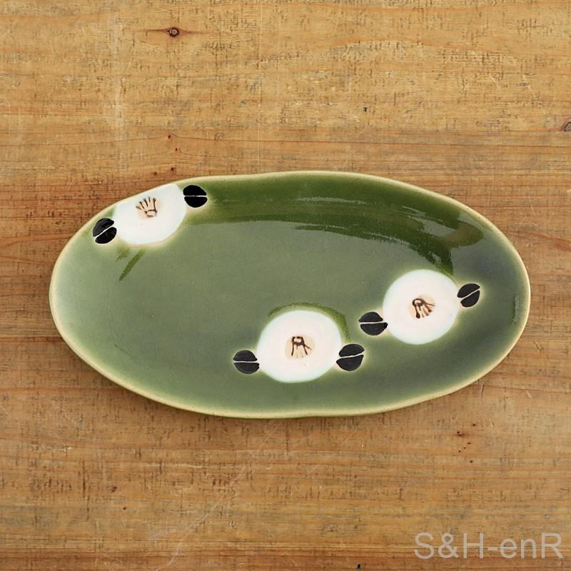 瀬戸焼 小判長皿 椿 陶器 長皿 取皿 かわいい おしゃれ 高級 織部 赤津