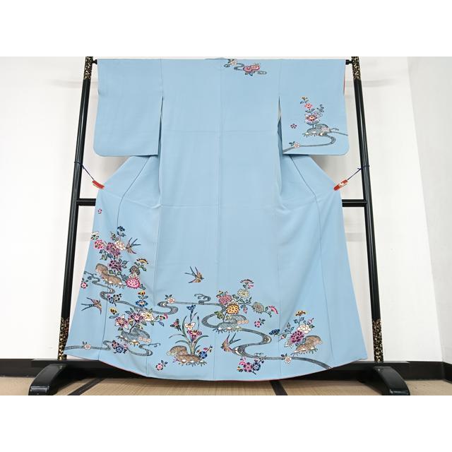 平和屋着物○本場琉球紅型 訪問着 流水花鳥文 正絹 逸品 AAAU8131zg