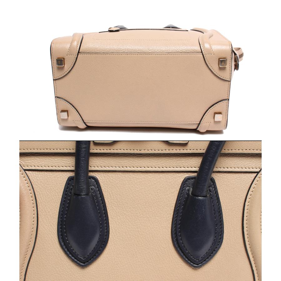 セリーヌ レザーハンドバッグ バイカラー ベージュ ネイビー系