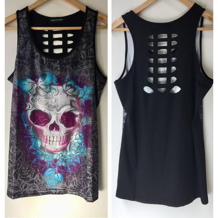 送料無料 スカル タンクトップ 骨 骸骨 髑髏 ドクロ キャミソール