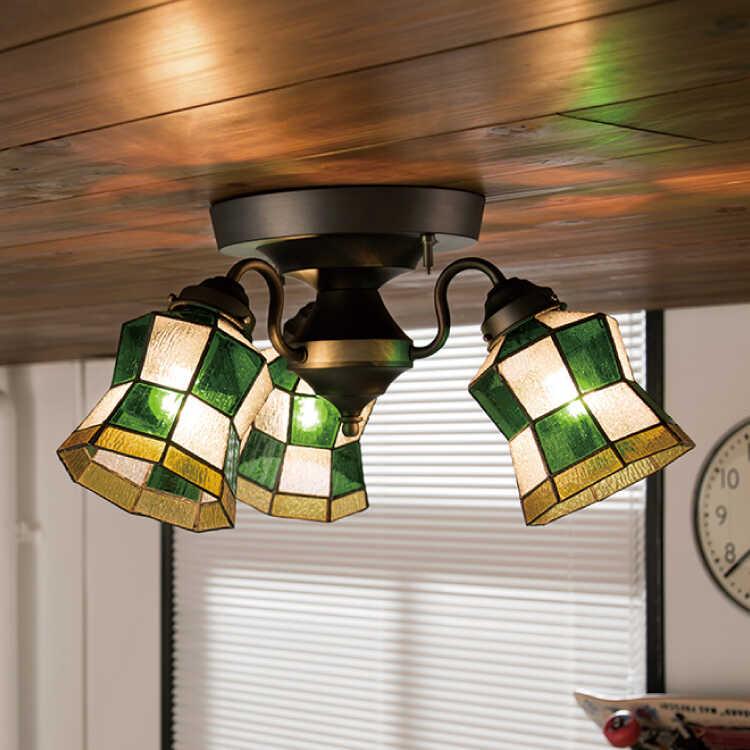 シーリングライト 天井照明 3灯 ステンドグラス LED対応 照明器具 照明