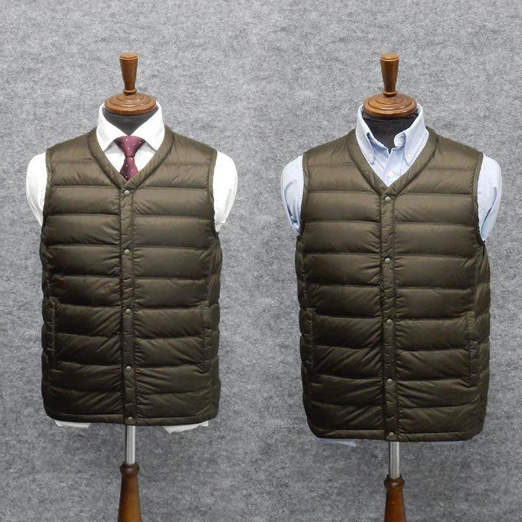 インナーダウンベスト 緑系カーキ ダウン90％/フェザー10％ メンズ