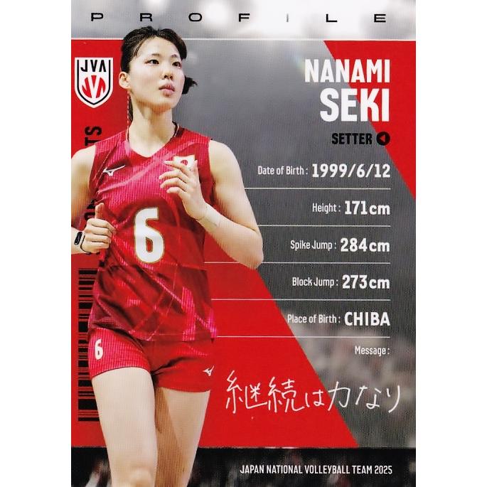 VNL 2025 バレーボール女子日本代表 関菜々巳選手 直筆mini色紙 関菜々
