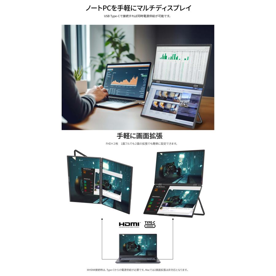 JAPANNEXT（ジャパンネクスト） JAPANNEXT 15.6インチ IPSパネルx2搭載
